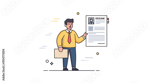 Cartoon male character holding resume and folder