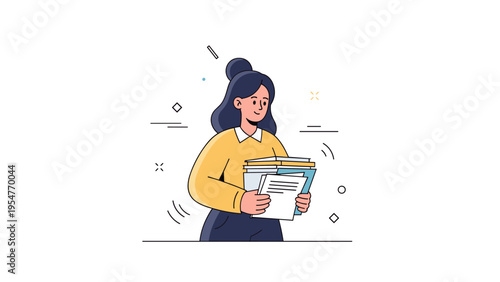 Young asian female student carrying books with confident smile