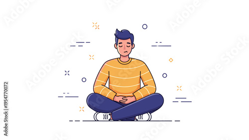 Peaceful young male meditating in casual attire