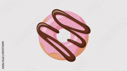 Pink frosted donut with chocolate drizzle on top isolated on gray background sweet treat