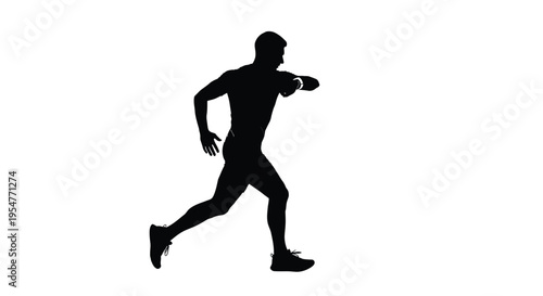 Male athlete silhouette checking his smart fitness tracker on his wrist while running.