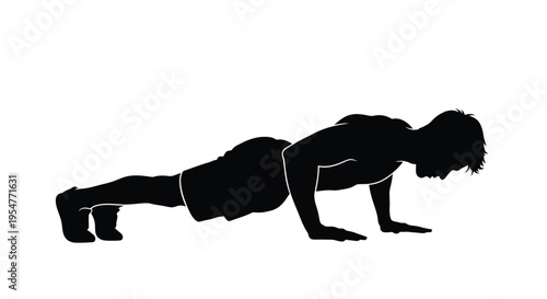 Silhouette of a fit man performing push-ups, an effective exercise for strength training.