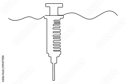 Continuous one line drawing of syringe medical injection vaccination healthcare concept vector illustration
