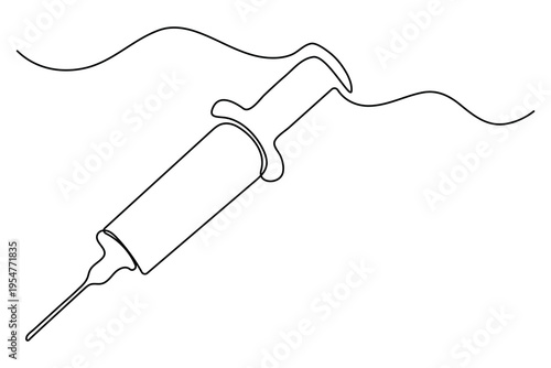 Continuous one line drawing of syringe medical injection vaccination healthcare concept vector illustration
