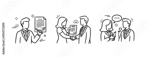 Business agreement process: diverse professional team collaborating and finalizing contract