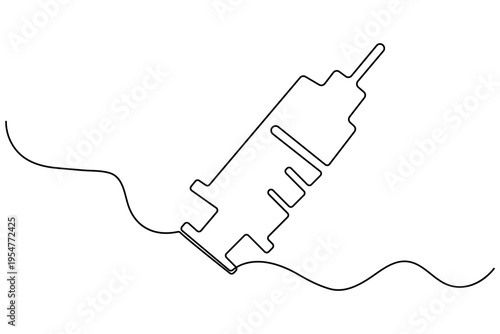 Continuous one line drawing of syringe medical injection vaccination healthcare concept vector illustration
