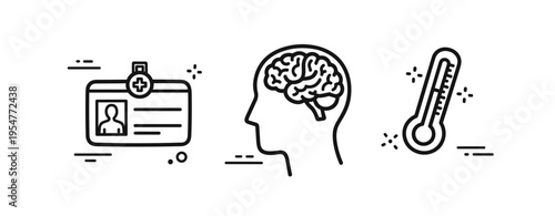Medical identification, mental health, and temperature monitoring icons