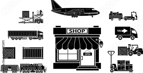 Cargo Transport and Packaging Icon Set