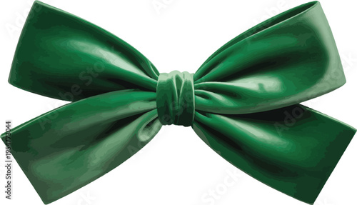 Vibrant emerald green shiny satin gift bow vector illustration, perfect for holiday packaging, festive decorations, and elegant present wrapping designs.