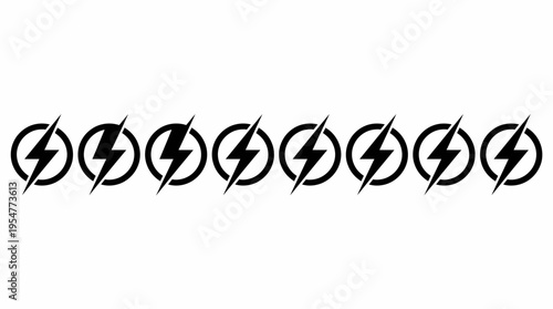 Row of black circular lightning bolt icons arranged in a repetitive pattern on a white background.