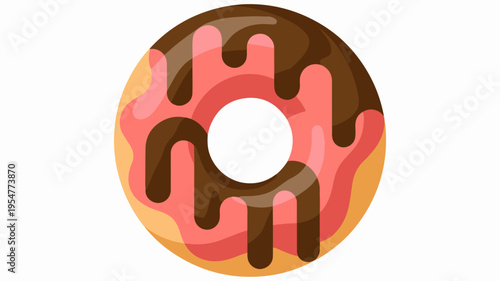 Delicious donut with pink and brown icing on a white background sweet treat concept