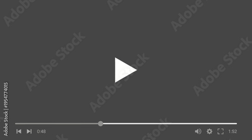 Dark video player interface with a centered white play button and a progress bar on a muted gray background.