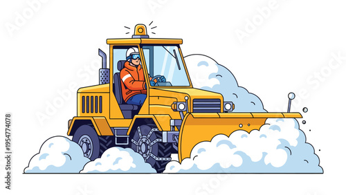 Snow Plow in Action: A determined operator skillfully navigates a robust snowplow, clearing a path through a winter wonderland and ensuring safe passage.