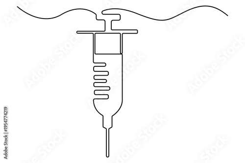 Continuous one line drawing of syringe medical injection vaccination healthcare concept vector illustration
