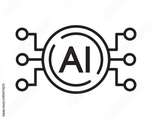AI Network Circuit Line Icon. Artificial Intelligence Technology Outline Vector