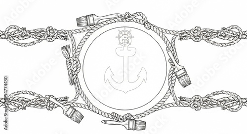 elegant monogram wreath with laurel leaves and ribbon line art illustration