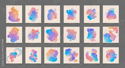 abstract watercolor paint splashes set on white background with soft pastel colors