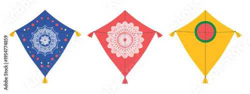  Colorful kites set, multi-style and bright vector artwork for spring, summer, festival, and playful decorative design concepts.