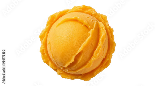 Orange ice cream scoop isolated on white background