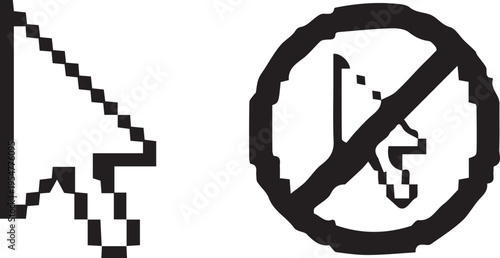 Set of Pixel Art Mouse Cursor Icons with Forbidden No-Click Symbol