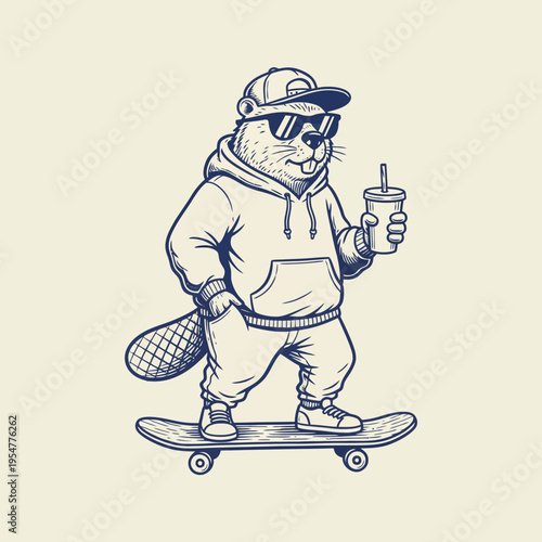 Seal wearing hoodie on skateboard.