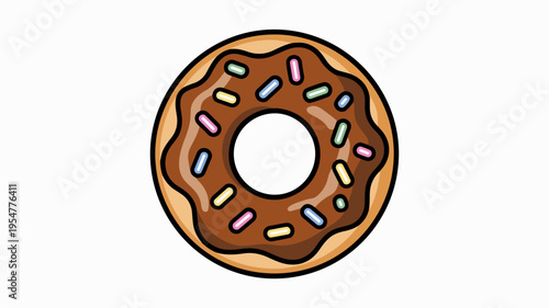 Chocolate frosted donut with colorful sprinkles on top sweet treat dessert bakery food illustration