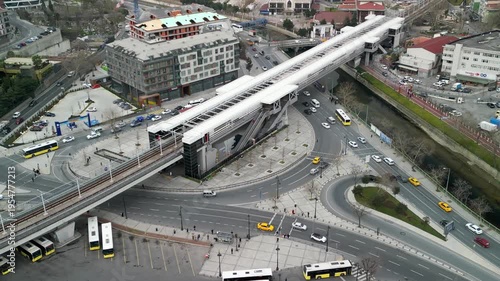 Istanbul/turkey circa 2023: Kagithane metro station exterior circle around shot