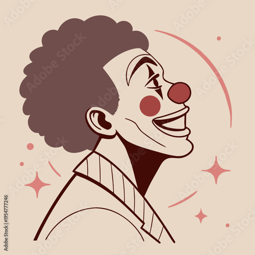 Smiling clown with afro and red nose illustration
