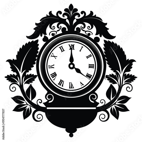 Ornate vintage clock face adorned with lavish floral scrolls and classical decorative details