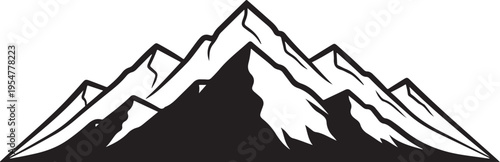 Vector mountain range silhouette, black and white landscape