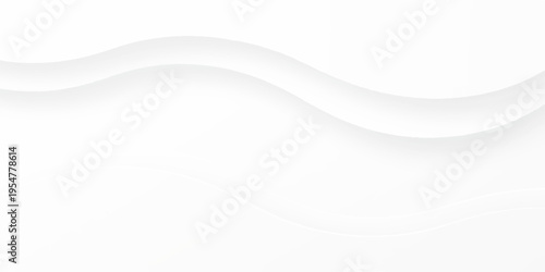 Abstract white layered paper cut wave background with smooth 3D curves, light gray flowing lines and soft shadows forming minimal clean texture for modern elegant design use.