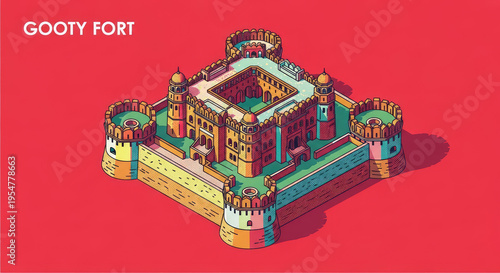 Isometric Illustration of Gooty Fort – a Detailed Architectural