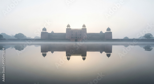 Lahore Fort Reflection in Water at Dawn Historic Mughal Architecture
