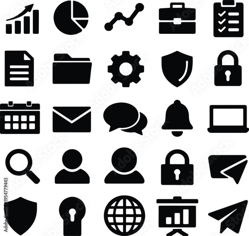 Business and UI Icon Silhouette Vector Set