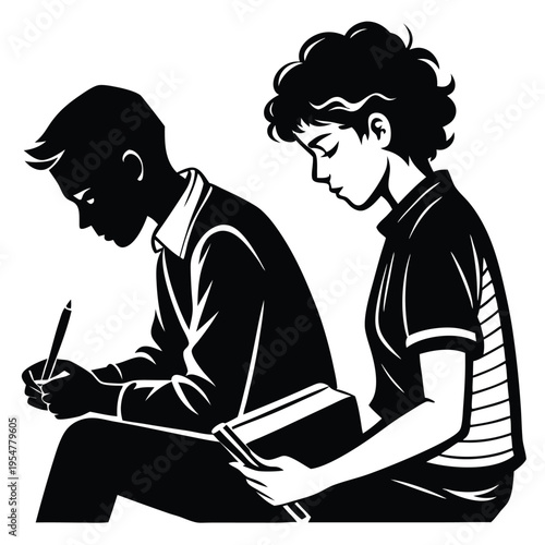 teenagers taking notes or tests silhouette black a (1)(1)