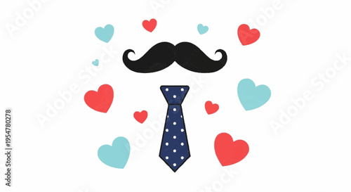Stylized Mustache with Tie and Heart Elements for Celebrations
