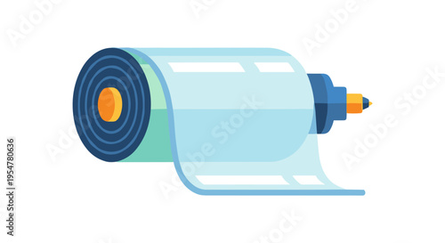 Plastic wrap roll with unrolled sheet on white background