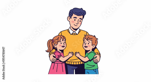 Father Embracing Children in a Joyful Family Scene