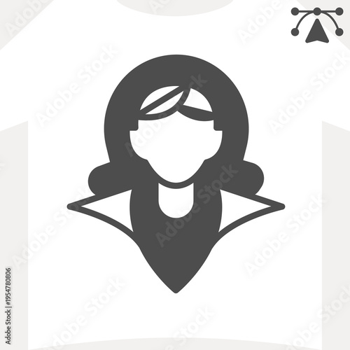 Nun woman avatar solid icon, church people concept. Vector graphics. Girl with a retro hairstyle and an original collar sign and editable stroke, glyph style icon for mobile or web design.