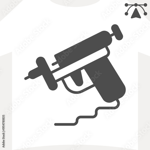 Tattoo artist gun with needle and cord solid icon, instrument concept. Vector graphics. Pistol gun for skin tattoo sign and editable stroke, glyph style icon for mobile or web design.
