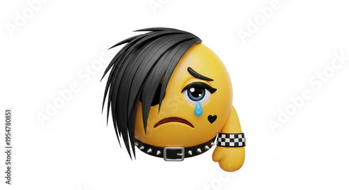 Crying Emo Emoticon with Studded Collar