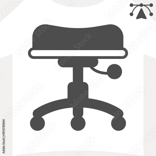 Chair with wheels and height adjustment handle solid icon, interior concept. Vector graphics. Stationary chair sign and editable stroke, glyph style icon for mobile or web design.