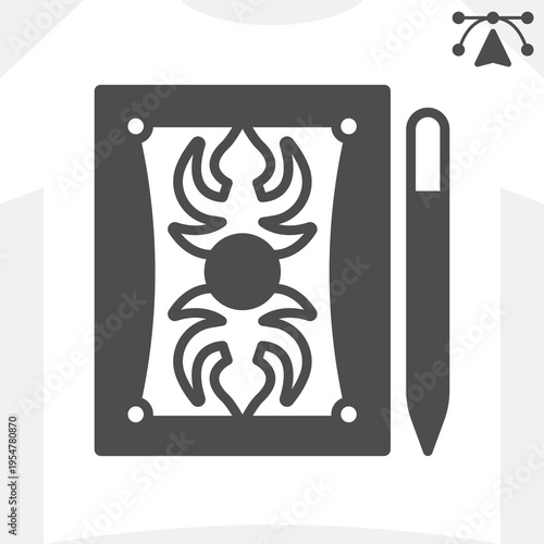 Notepad for drawings and pen solid icon, notes concept. Vector graphics. Paper notebook with sketches and pencil sign and editable stroke, glyph style icon for mobile or web design.