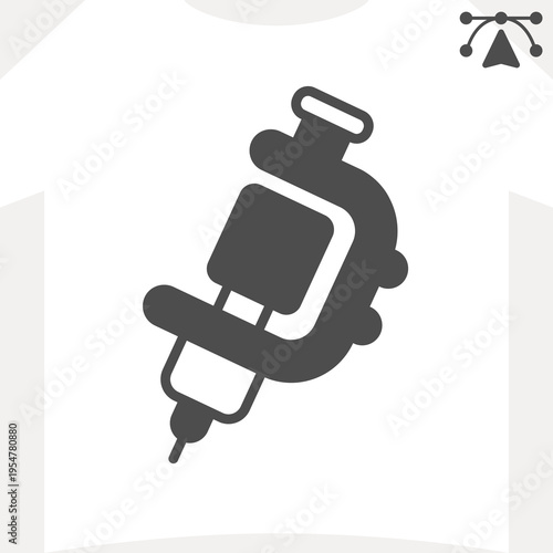 Tattoo pistol with paint jar solid icon, instrument concept. Vector graphics. Tattoo machine with a needle and ink sign and editable stroke, glyph style icon for mobile or web design.