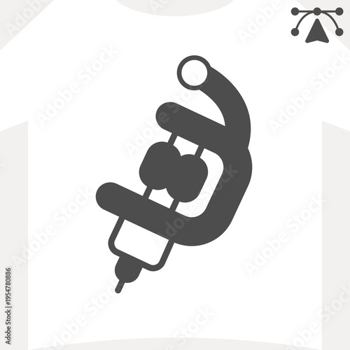 Tattoo pistol with two paint jars solid icon, instrument concept. Vector graphics. Loaded tattoo machine with a needle sign and editable stroke, glyph style icon for mobile or web design.