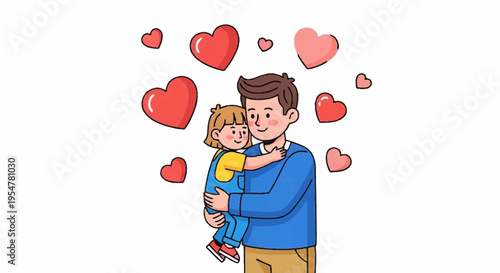 Father Holding Child Surrounded by Hearts for Love and Family Celebration