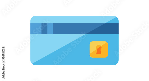 blue credit card with gold chip on white background