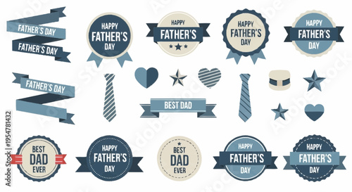 Father s Day Celebration Design Elements Set Ribbons Badges Ties and Hearts
