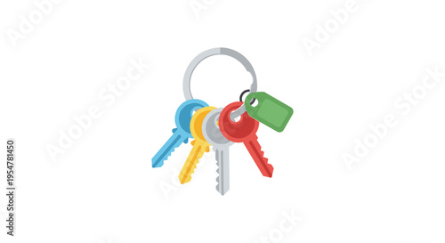 colorful house keys on a keyring with green tag