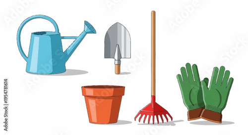 Gardening Supplies Arrangement Watering Can Trowel Pot Rake Gloves